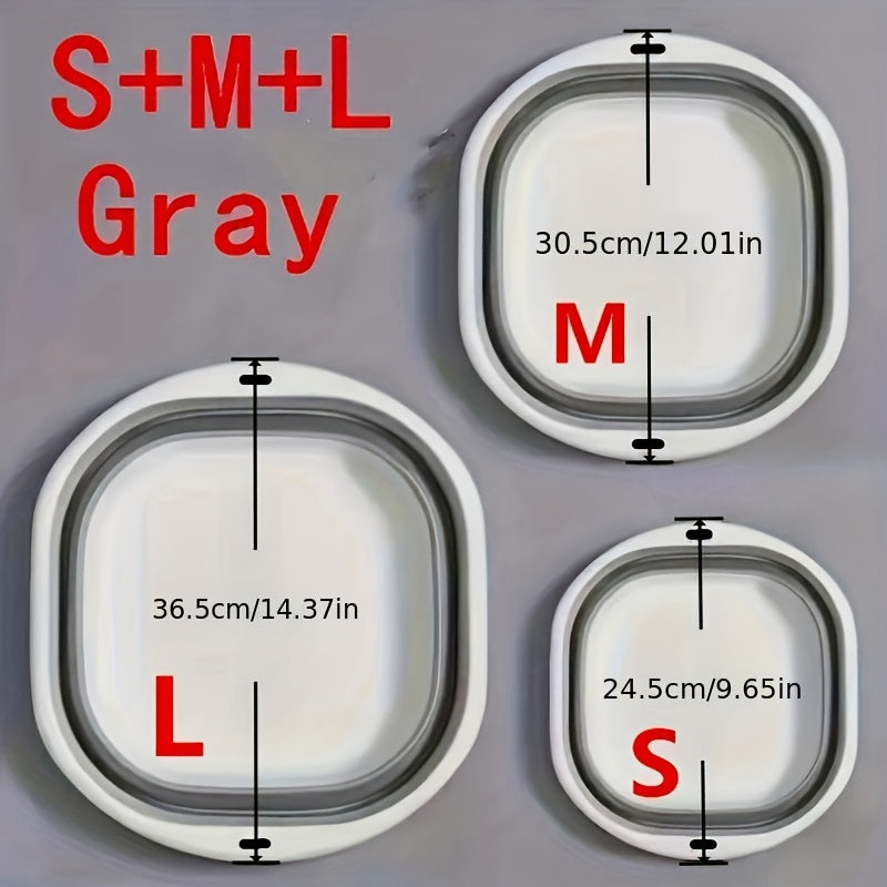 3pcs Set Of Gray Portable Foldable Washbasin, Vegetable Basin, Laundry Basin, Foot Bath Basin, Multi-purpose Basin