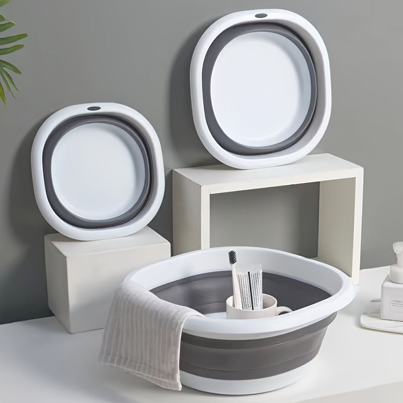 3pcs Set Of Gray Portable Foldable Washbasin, Vegetable Basin, Laundry Basin, Foot Bath Basin, Multi-purpose Basin