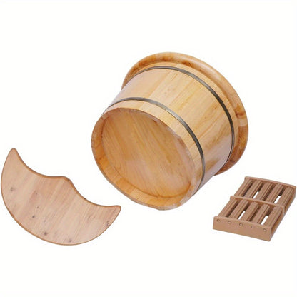 Portable Cedar Wood Foot Bath Soak Tub with Massage Roller & Lid - Manual Non-Electric Foot Spa for Home, Travel, Beach - Natural Fragrance-Free Exfoliating Soak Bucket, Foot Soak Tub, Selfcare Routine