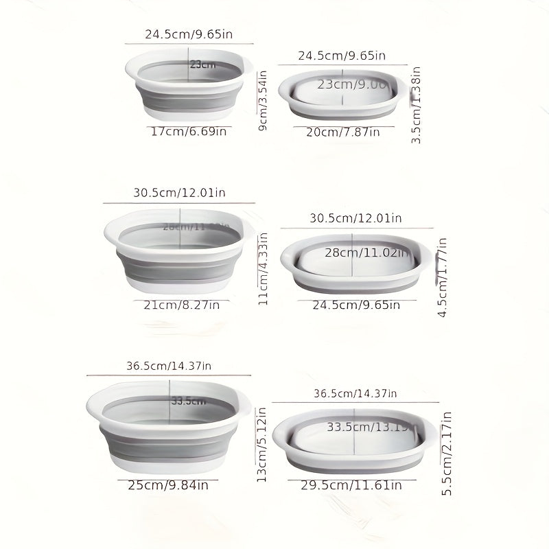 3pcs Set Of Gray Portable Foldable Washbasin, Vegetable Basin, Laundry Basin, Foot Bath Basin, Multi-purpose Basin