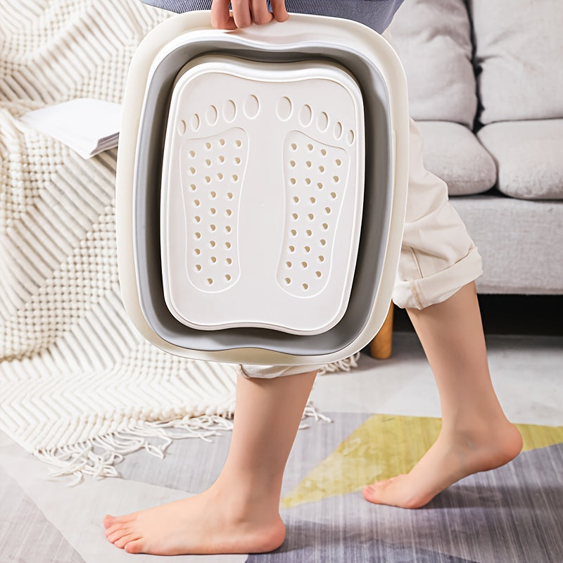 Foldable Foot Spa Bucket - Collapsible Portable Foot Bath Basin with Lid, Ergonomic Design for Travel & Home Use, Durable Plastic in Pastel Blue & Pink, Foot Soak Tub, Comfortable Foot Care, Modern Foot Bath, Easyclean Material