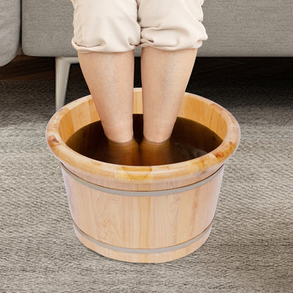 Cedar Wood Foot Bath Bucket Massager - Modern Freestanding Design with Lid & Massage Roller, No Electricity Needed, Natural Wood Grain Finish for Relaxation & Nail Care