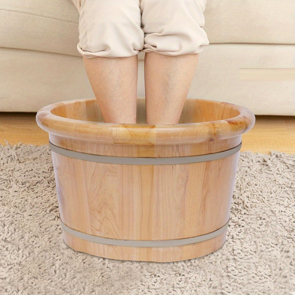 Portable Cedar Wood Foot Bath Soak Tub with Massage Roller & Lid - Manual Non-Electric Foot Spa for Home, Travel, Beach - Natural Fragrance-Free Exfoliating Soak Bucket, Foot Soak Tub, Selfcare Routine