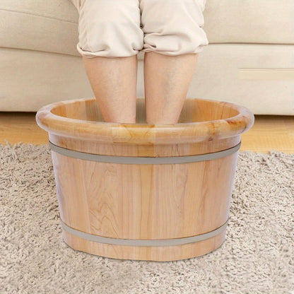 Portable Cedar Wood Foot Bath Soak Tub with Massage Roller & Lid - Manual Non-Electric Foot Spa for Home, Travel, Beach - Natural Fragrance-Free Exfoliating Soak Bucket, Foot Soak Tub, Selfcare Routine