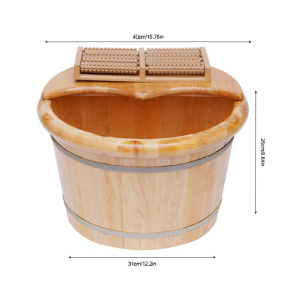 Cedar Wood Foot Bath Bucket Massager - Modern Freestanding Design with Lid & Massage Roller, No Electricity Needed, Natural Wood Grain Finish for Relaxation & Nail Care