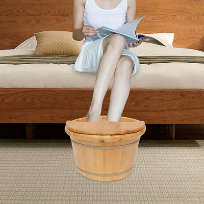 Cedar Wood Foot Bath Bucket Massager - Modern Freestanding Design with Lid & Massage Roller, No Electricity Needed, Natural Wood Grain Finish for Relaxation & Nail Care