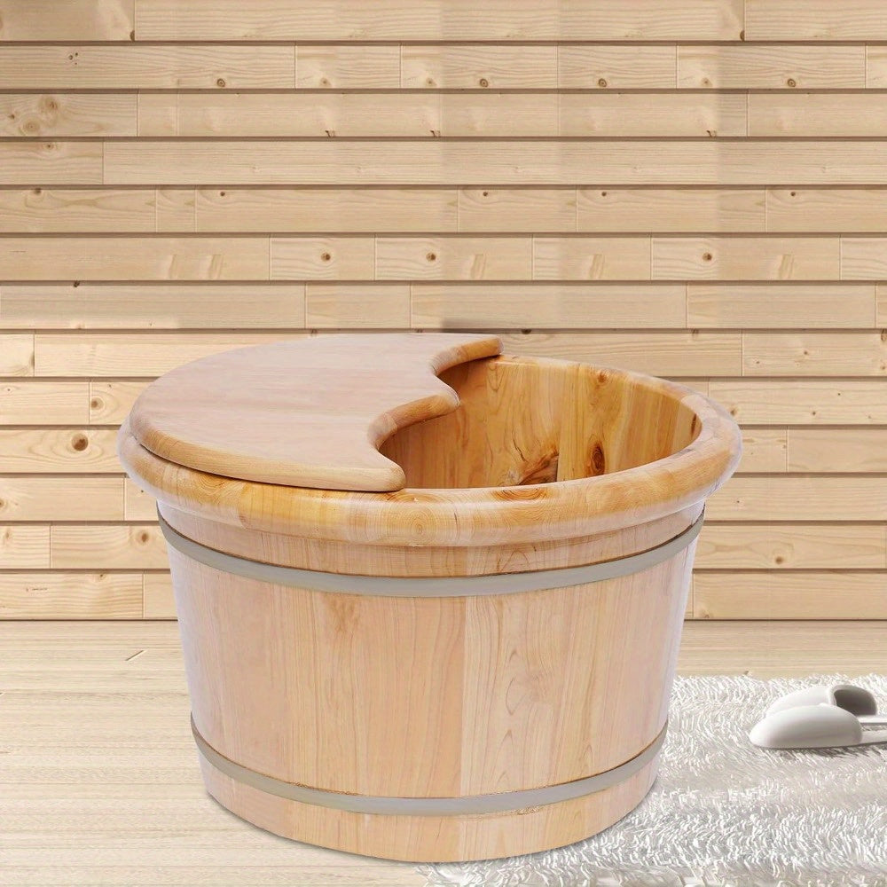 Portable Cedar Wood Foot Bath Soak Tub with Massage Roller & Lid - Manual Non-Electric Foot Spa for Home, Travel, Beach - Natural Fragrance-Free Exfoliating Soak Bucket, Foot Soak Tub, Selfcare Routine