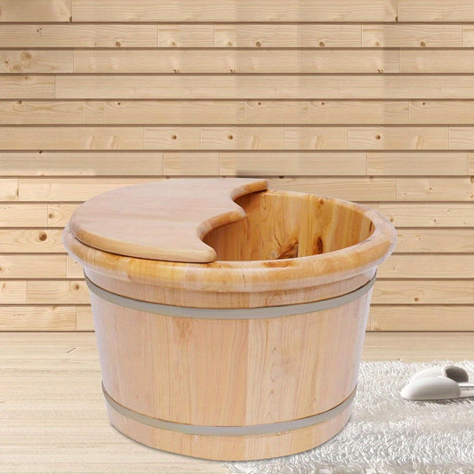 Portable Cedar Wood Foot Bath Soak Tub with Massage Roller & Lid - Manual Non-Electric Foot Spa for Home, Travel, Beach - Natural Fragrance-Free Exfoliating Soak Bucket, Foot Soak Tub, Selfcare Routine