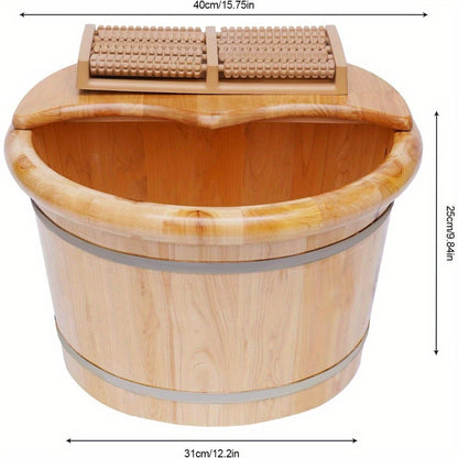 Portable Cedar Wood Foot Bath Soak Tub with Massage Roller & Lid - Manual Non-Electric Foot Spa for Home, Travel, Beach - Natural Fragrance-Free Exfoliating Soak Bucket, Foot Soak Tub, Selfcare Routine