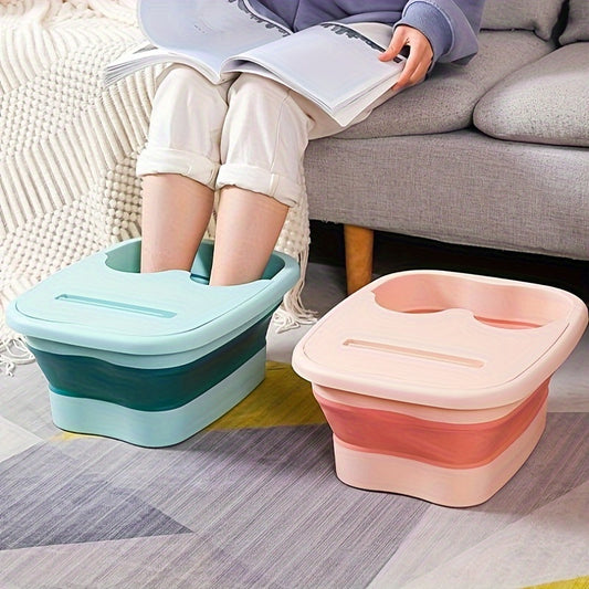 Foldable Foot Spa Bucket - Collapsible Portable Foot Bath Basin with Lid, Ergonomic Design for Travel & Home Use, Durable Plastic in Pastel Blue & Pink, Foot Soak Tub, Comfortable Foot Care, Modern Foot Bath, Easyclean Material