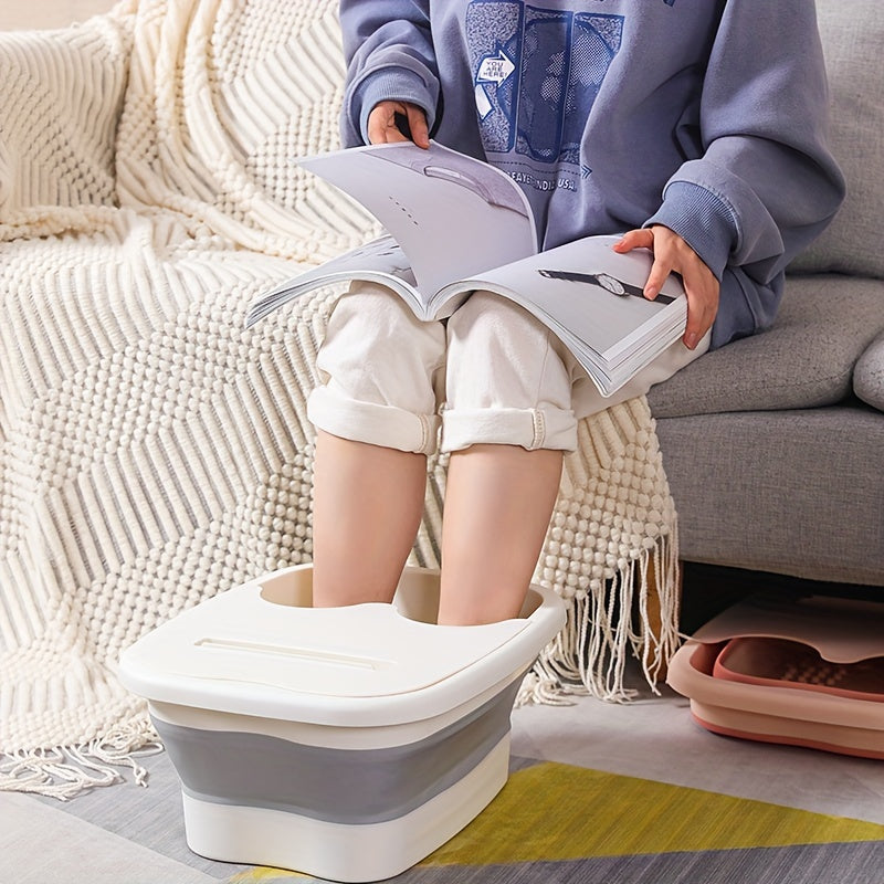 Foldable Foot Spa Bucket - Collapsible Portable Foot Bath Basin with Lid, Ergonomic Design for Travel & Home Use, Durable Plastic in Pastel Blue & Pink, Foot Soak Tub, Comfortable Foot Care, Modern Foot Bath, Easyclean Material