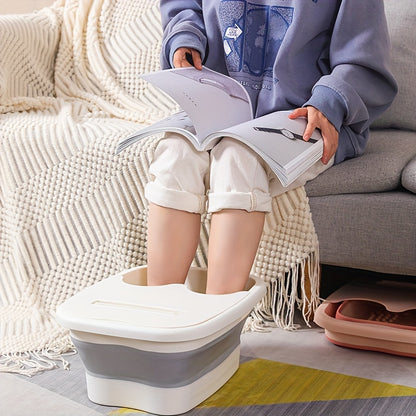 Foldable Foot Spa Bucket - Collapsible Portable Foot Bath Basin with Lid, Ergonomic Design for Travel & Home Use, Durable Plastic in Pastel Blue & Pink, Foot Soak Tub, Comfortable Foot Care, Modern Foot Bath, Easyclean Material